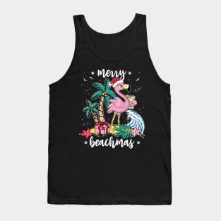 Funny Christmas Flamingo Merry Beachmas Womens Tank Top